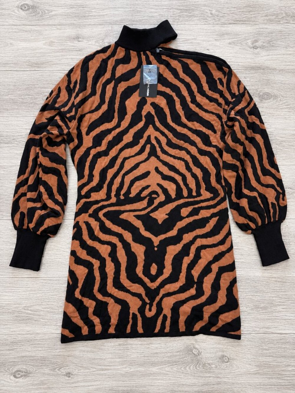 NWT Fashion Nova Bad Habit Tiger Print Sweater Dress Black Brown XL